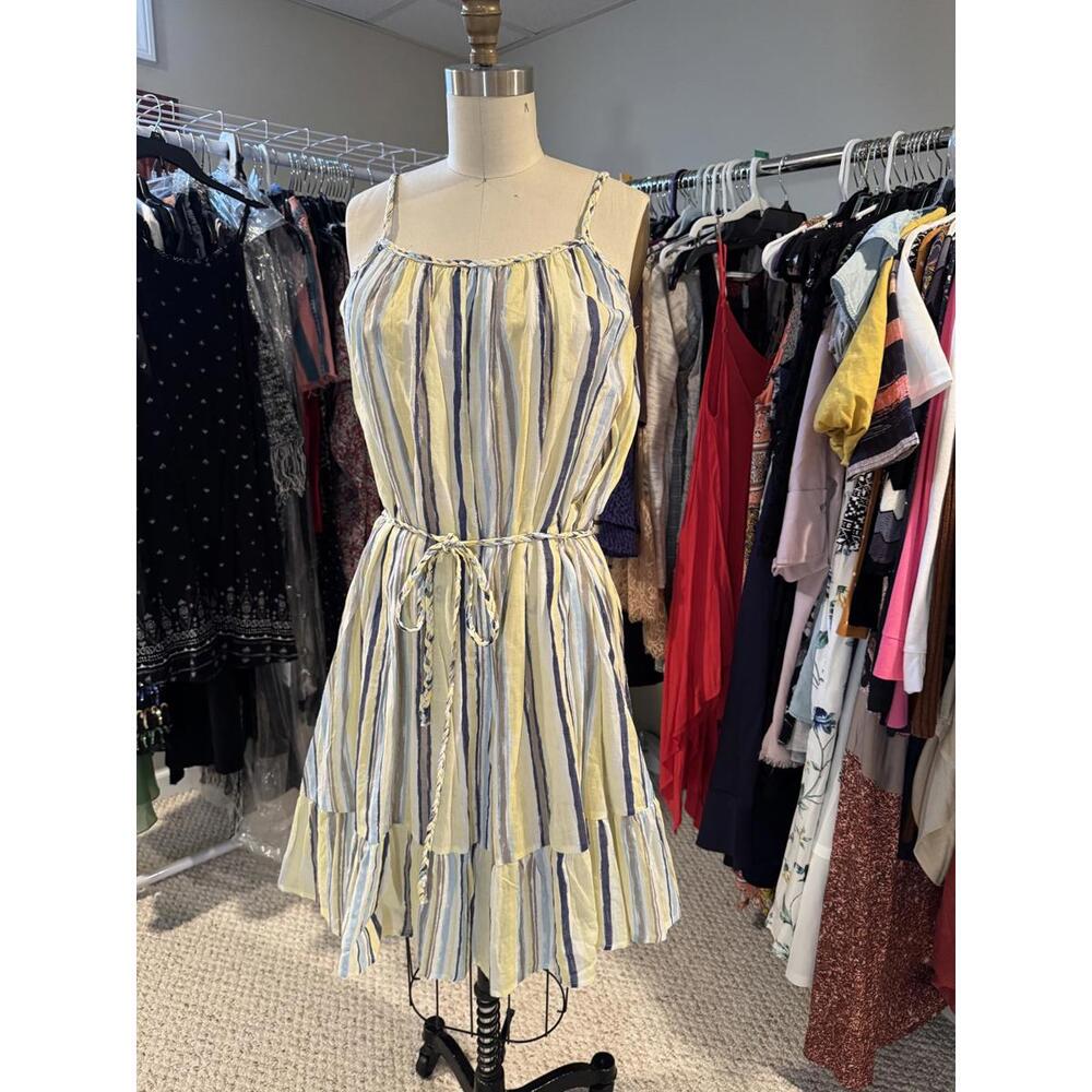 Easel - Striped Sleeveless Summer Dress with Braided Belt - Medium